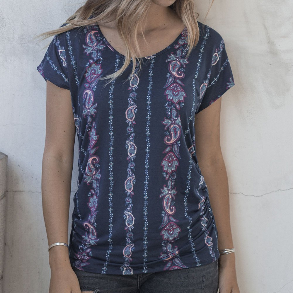 Navy/Berry Side-Ruche Dolman Top - Picture 1 of 5